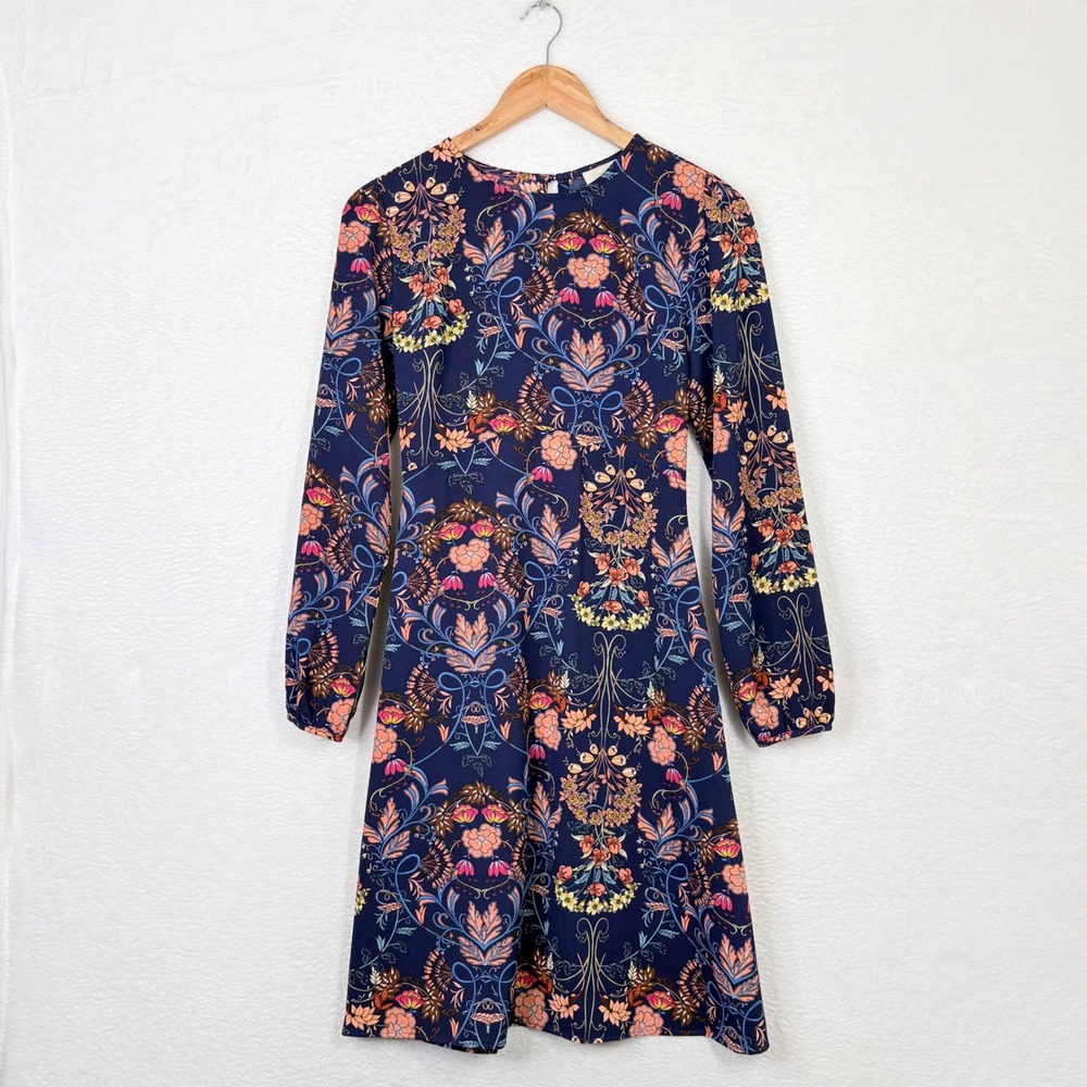 I. Madeline Navy Blue Floral Long Sleeve Dress XS Boho‎ Cottagecore